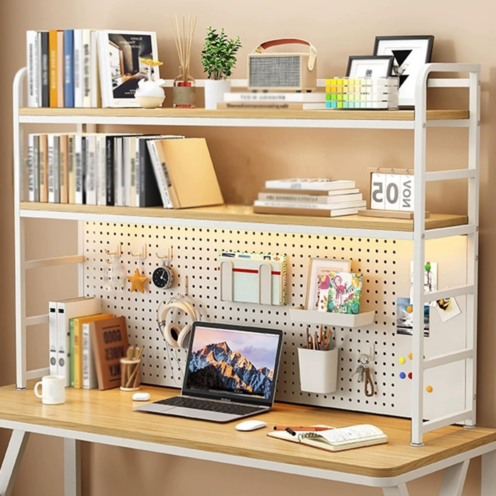 Étagère de Bureau, Organisateur de Bureau à 3 Couches, matériau en Bois et métal, étagère de Rangement réglable, adaptée au dortoir au étude (B, 70cm)