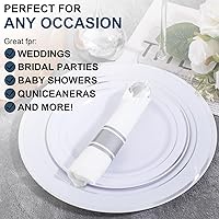 Vista 2 de 400PCS Pre Rolled Silver Plastic Silverware Sets - Heavy Duty Silver Cutlery - Include 100 Pack Wrapped Disposable Utensils with Napkins for Parties