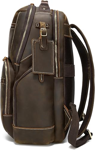 Miniatura 8 de LANNSYNE Mochila para portátil de cuero de grano completo vintage de 16 pulgadas para hombre, mochila de viaje para acampar, Brown1 para portátil de