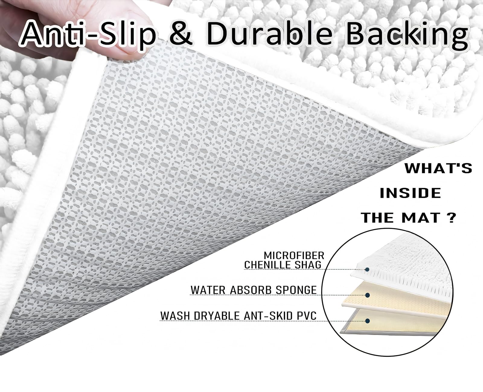 RUN HELIX Chenille Bath Mat, Non Slip Extra Soft Bath Toilet Mat 3 Pieces, Super Absorbent Bath Rug for Bathroom Bedroom - Image 3
