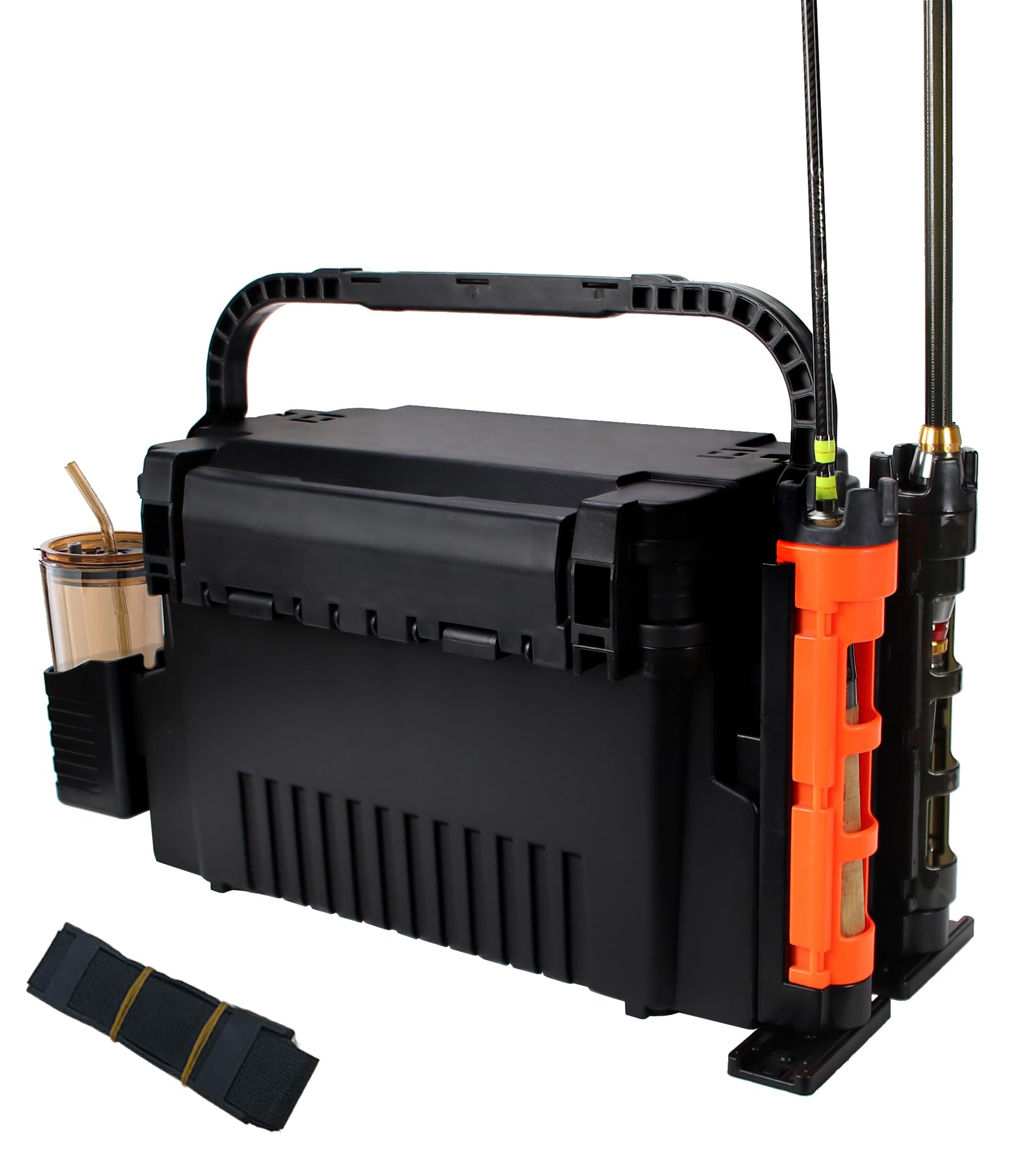 Large Tackle Box Organizer - 11L Saltwater Fishing Bucket With 2 Layer Storage, 2 Rod Holders, 2 Cup Holders - Paddle Board Tool Box