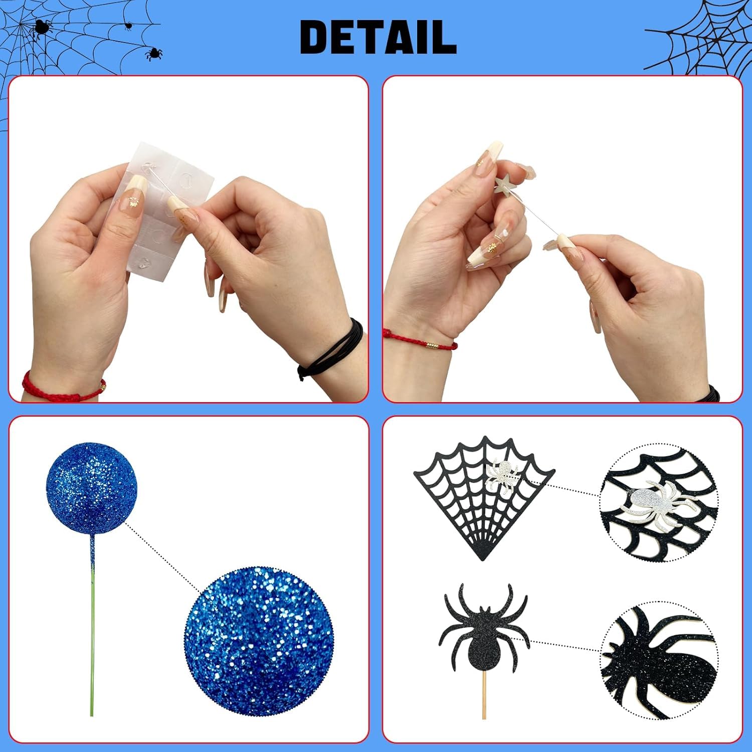 Accessoire Fête Araignée 38 Décorations Gâteau Araignée - Kit Thème Halloween Anniversaire Garçon Boules Mousse Paillettes Gâteau