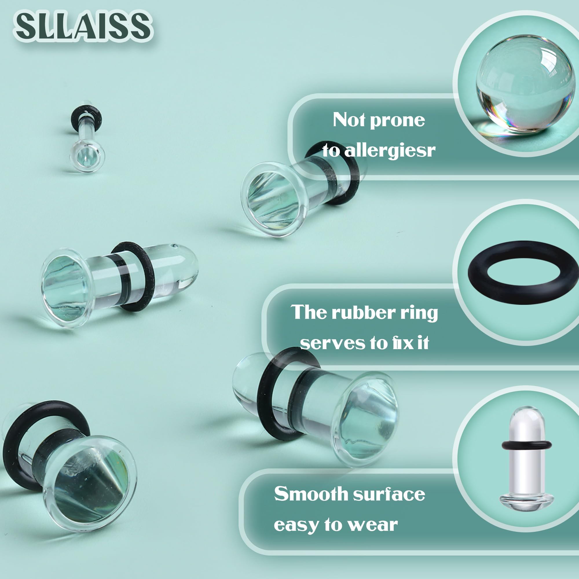 Sllaiss 10/12 Paia Dilatatori Lobo Set 1.6mm-12mm Dilatatore Orecchio Vetro Ear Stretching Kit per Plug Tunnel Piercing Labret Orecchini Piercings Trago Elica Cartilagine Helix pour Donna Uomo