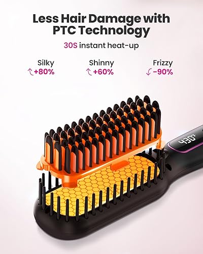 Miniatura 4 de Mini cepillo alisador de pelo tamaño de viaje para mujeres, cepillo alisador de doble voltaje con cerdas térmicas de cerámica, temperatura ajustable