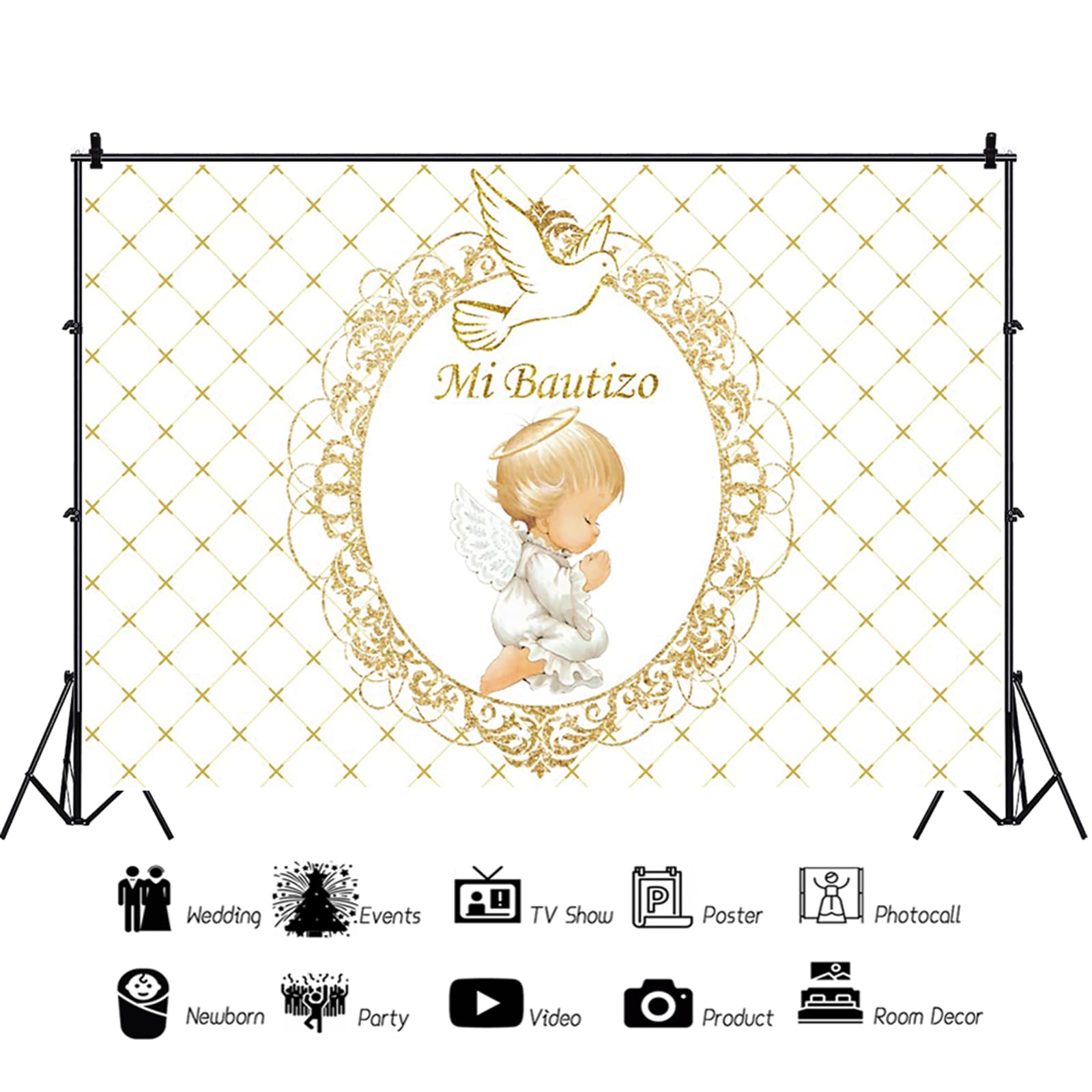 5x3ft Mi Bautizo Backdrop My Baptism First Holy Communion Photography Background Newborn Boys Girls Baby Shower Party Banner Decorations Supplies Photo Booth Props