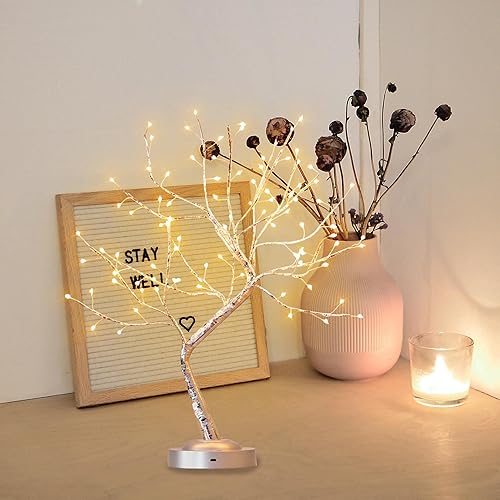 Miniatura 4 de Lámpara de mesa de árbol de hadas de color blanco cálido, árbol de Navidad con ramas iluminadas con luces brillantes, funciona con pilas, con