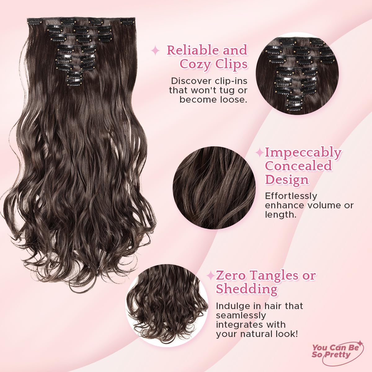 SEGO Pro Clip in Hair Extensions 8 Pcs 18 Clips Full Head Synthetic Fiber Hair Pieces for Women Curly 17 Inch (Dark Brown) - Image 4