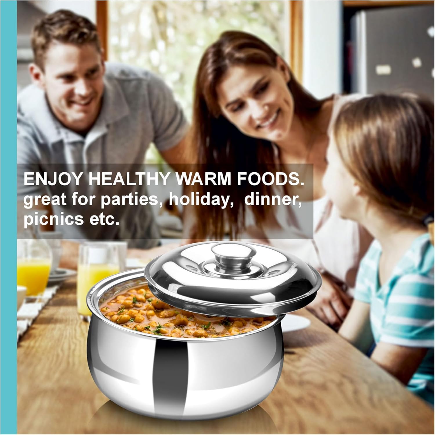 SIGNORA WARE Large Insulated Casserole Dish with Lid 3000ml. Stainless steel Hot Pot Food Warmer/Cooler -Thermal Soup/Salad Serving Bowl Stainless Steel Hot Food ContainerâBest Gift Set for Moms