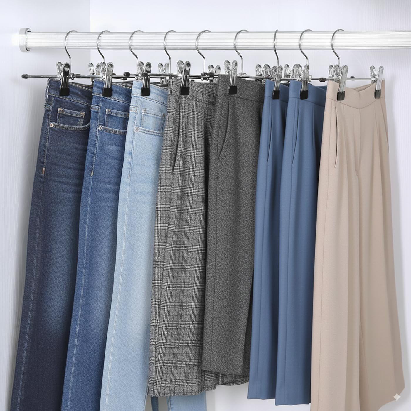 Perchas Metálicas para Pantalones 42 Unidades, 35.5cm de Largo Perchas Metal con Pinzas Clips Antideslizantes para Pantalones, Ropa Interior, Faldas, Calcetines (42 Unidades)