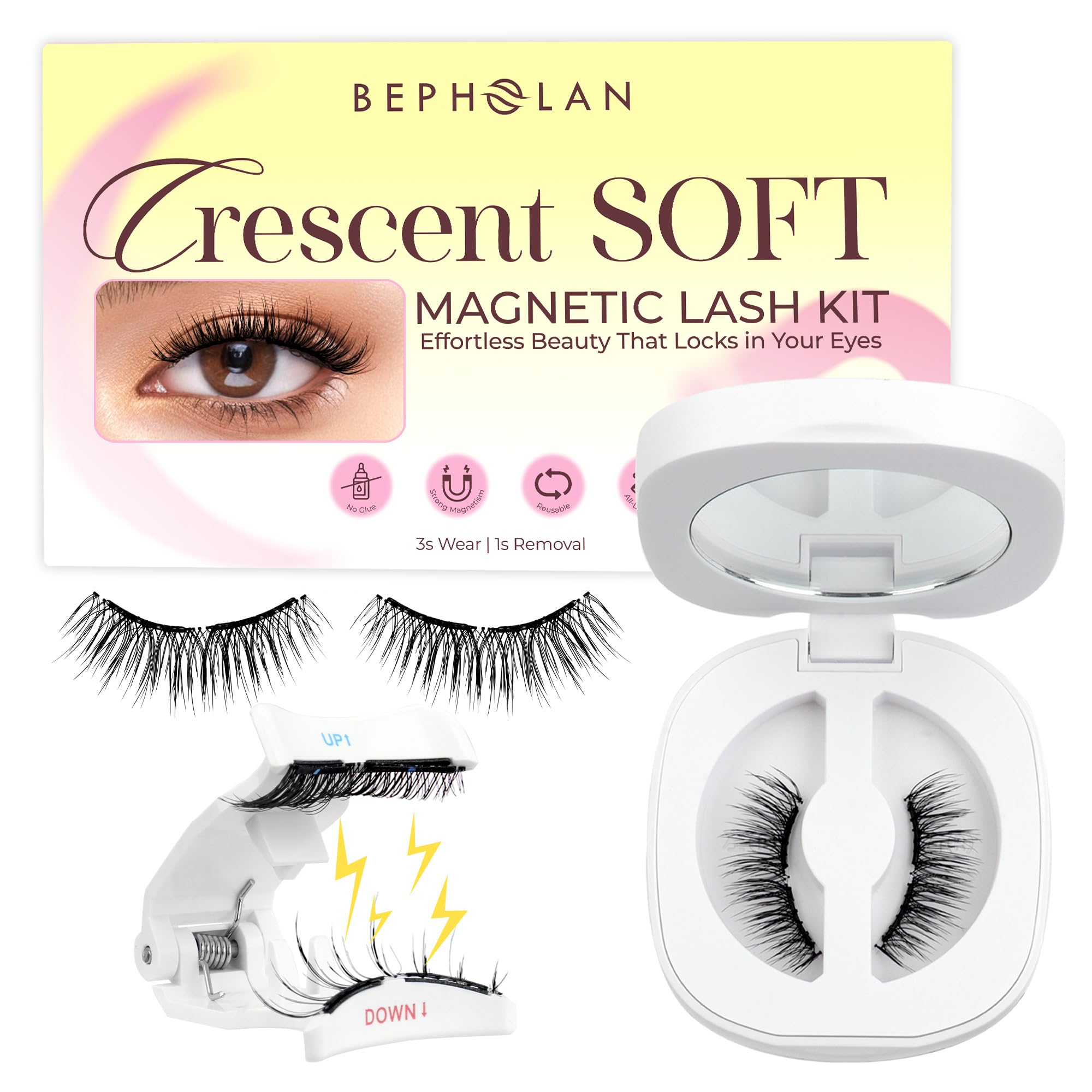 Bepholan Soft Magnetic Eyelashes, Reusable Magnetic Lashes with Applicator, Glue-free False Lashes without Eyeliner, Easy to Wear and Remove (RC24)