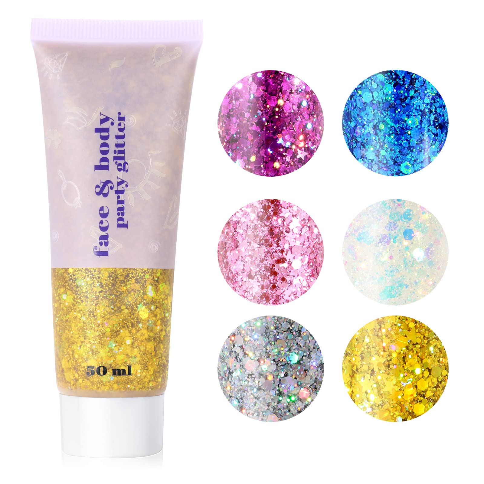 URAQT Purpurina Cara, Purpurina Líquida para Maquillaje Festival, Gel Chunky Glitter Corporal ​para Purpurina Maquillaje, Brillantes para la Cara, Cabello y Cuerpo para Halloween (Dorado)