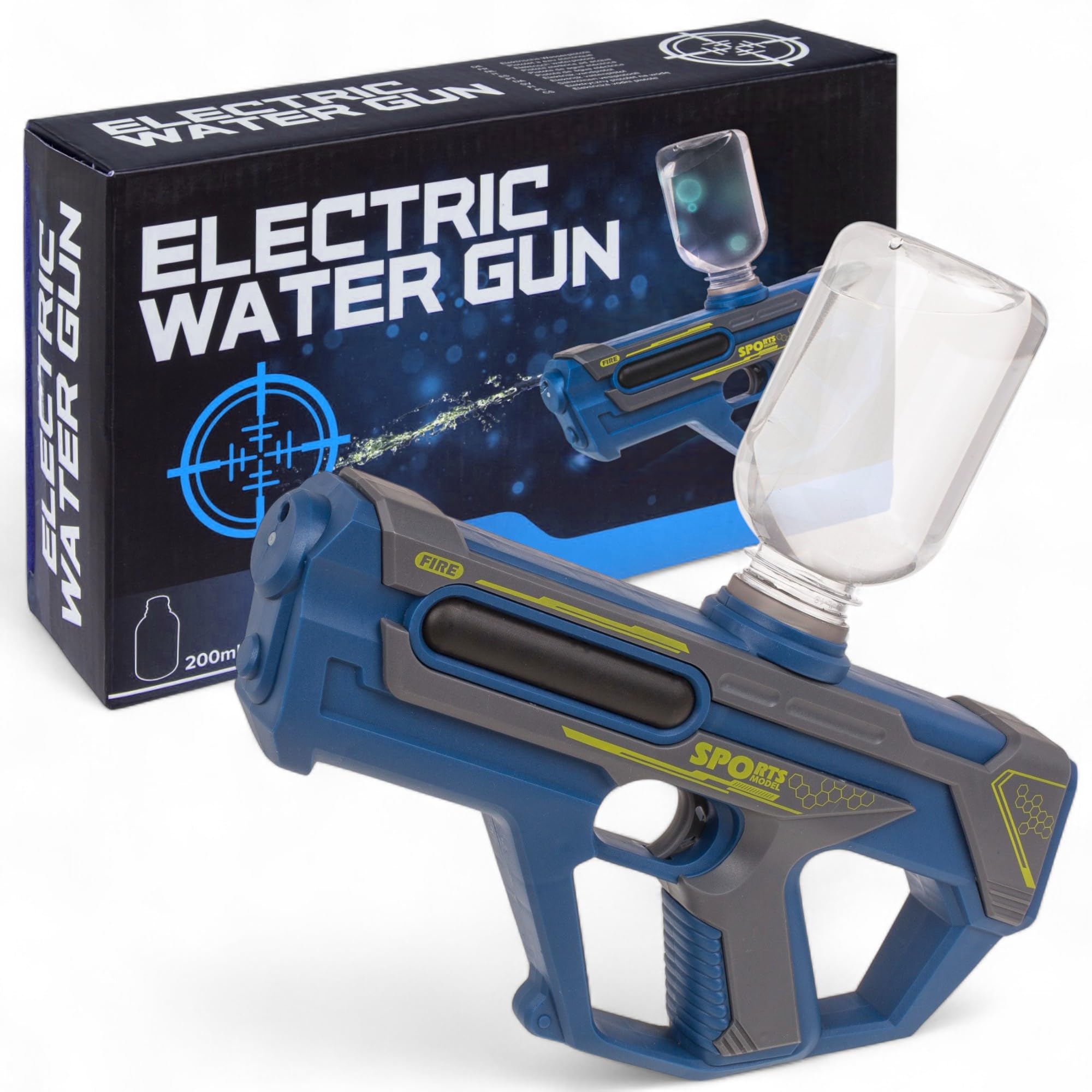 MIJOMA Elektryczny pistolet na wodę dla dzieci i dorosłych – zbiornik 200 ml – zasięg 5-7 m – mocna zabawa w wodzie do ogrodu, na plażę i do aktywności na świeżym powietrzu (niebieski)