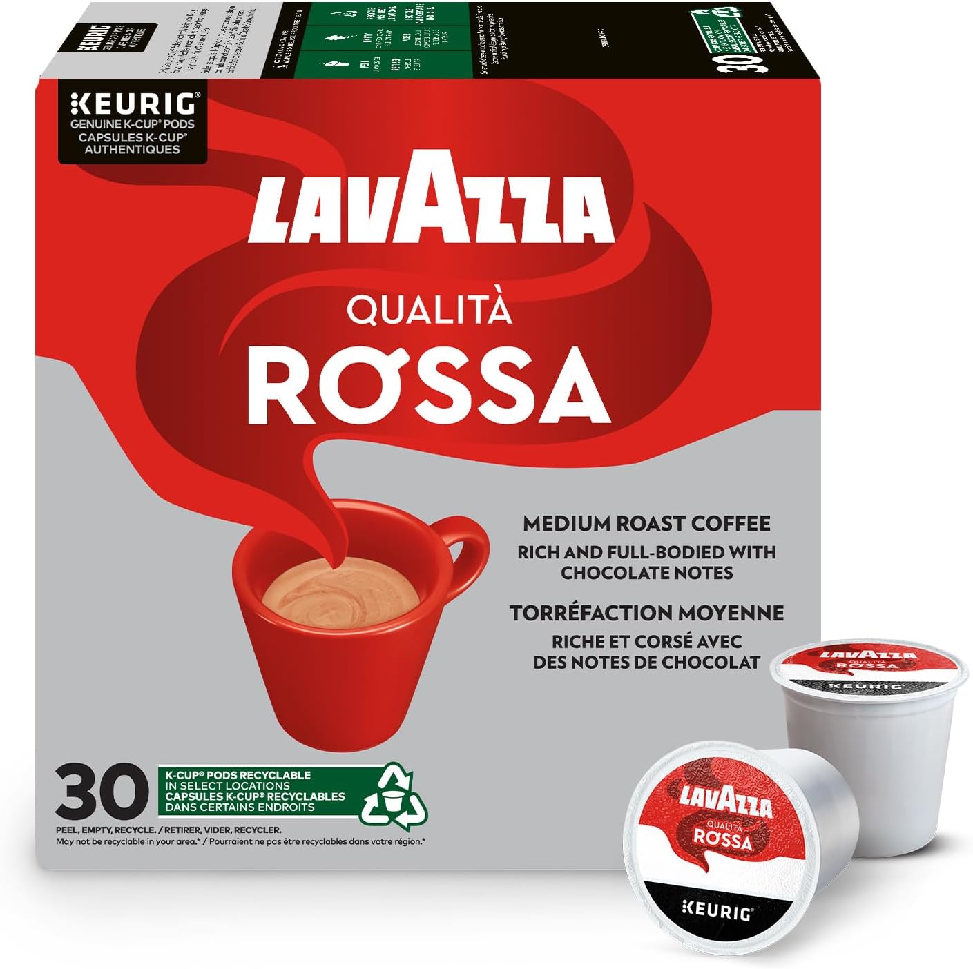 Lavazza Qualità Rossa Medium Roast K-Cup Coffee Pods, 30 Count For Keurig Coffee Makers
