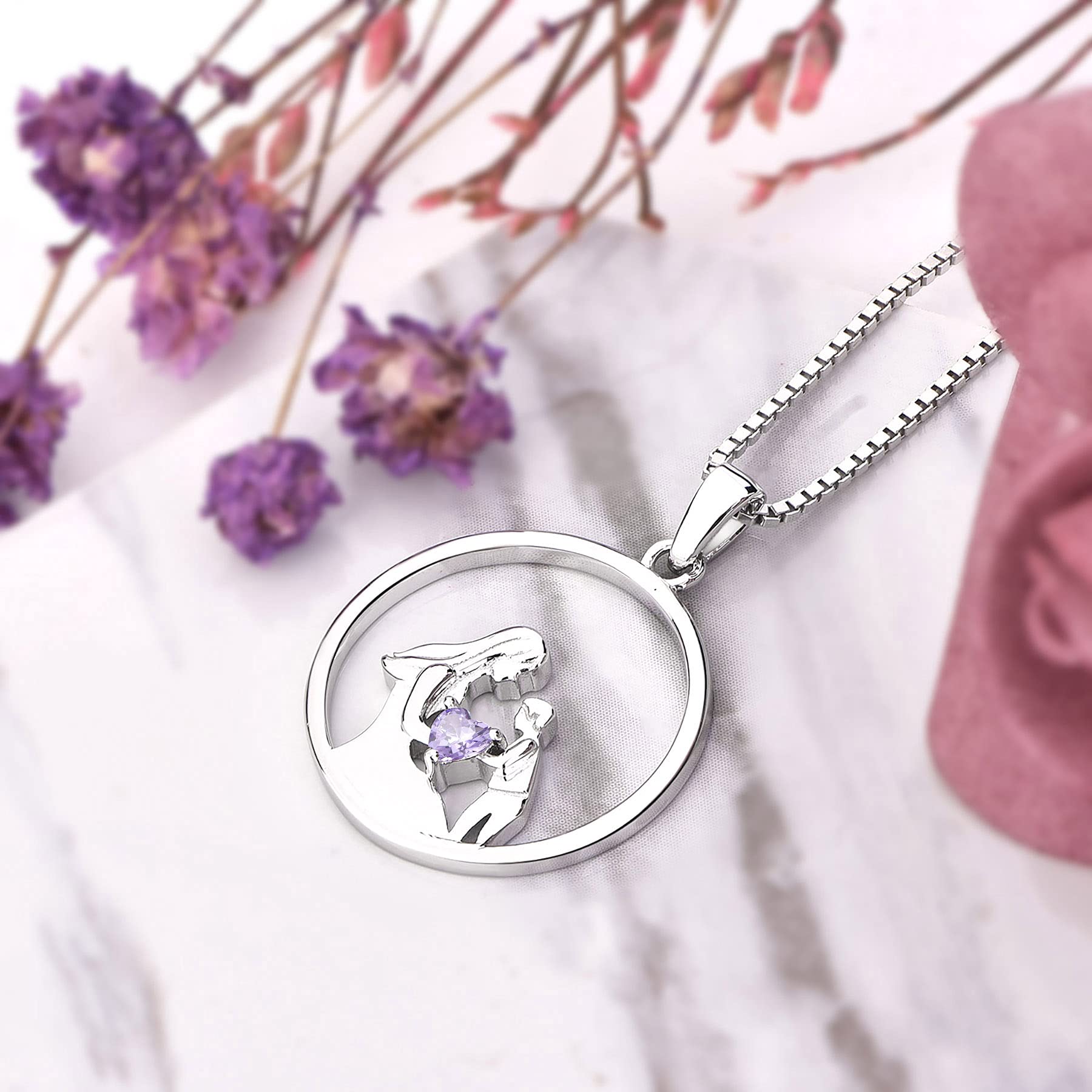 YL Collar Madre e Hijo Plata de Ley 925 Collar con Colgante de Circonita Regalos para Mujeres Mamás, 45-48 CM