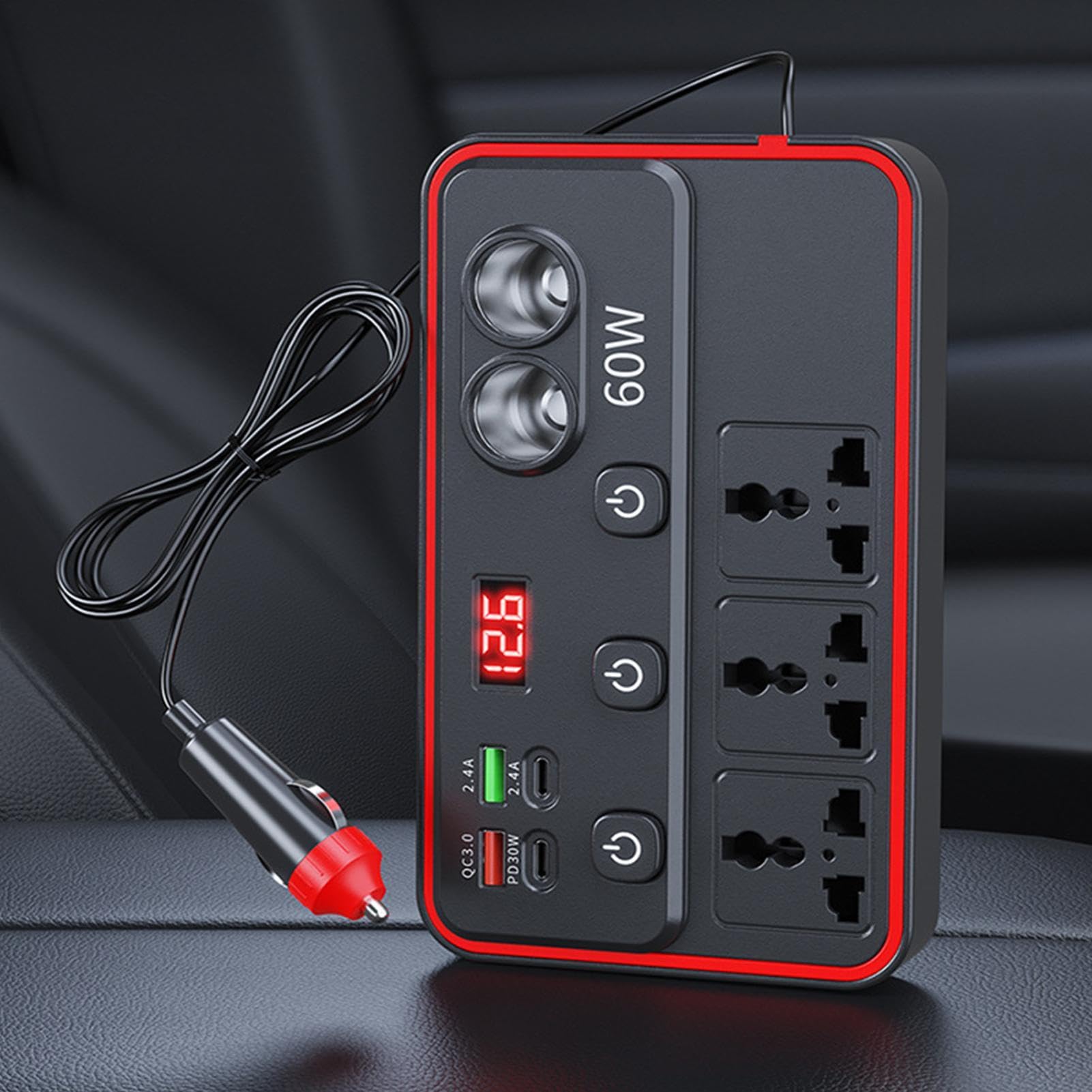 Falowniki do pojazdów z gniazdem USB do szybkiego ładowania | Gniazdo zasilania pojazdu, do SUV Truck Camping Car Road Trip, codzienna podróż