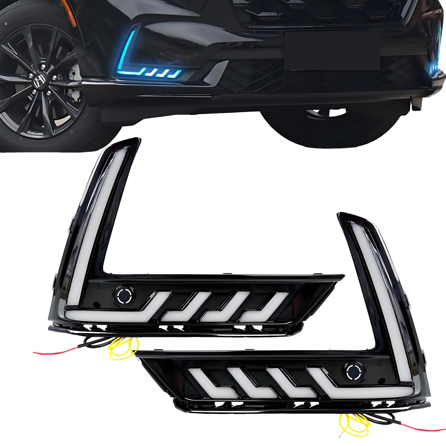 QPCRAP LED Fog Light DRL Compatible with Honda CR-V 2023 2024 2025, 3-Color Daytime Running Light with Amber Sequential Turn Signal & Blue Night Light