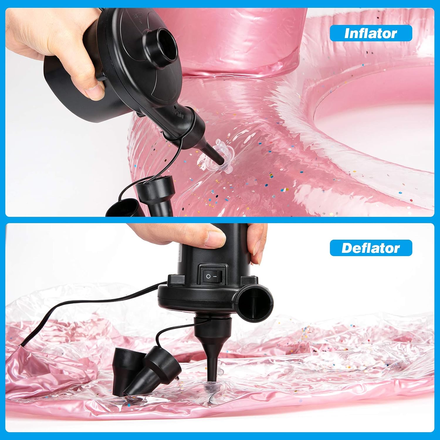 Air Pump Electric Pump Air Pump for Inflatables Air Mattress Pump with 3 Nozzles Inflator/Deflator Quick Electric Air Pump for Air Bed Pool Toy Raft Boat 110V AC (130W) : Home & Kitchen