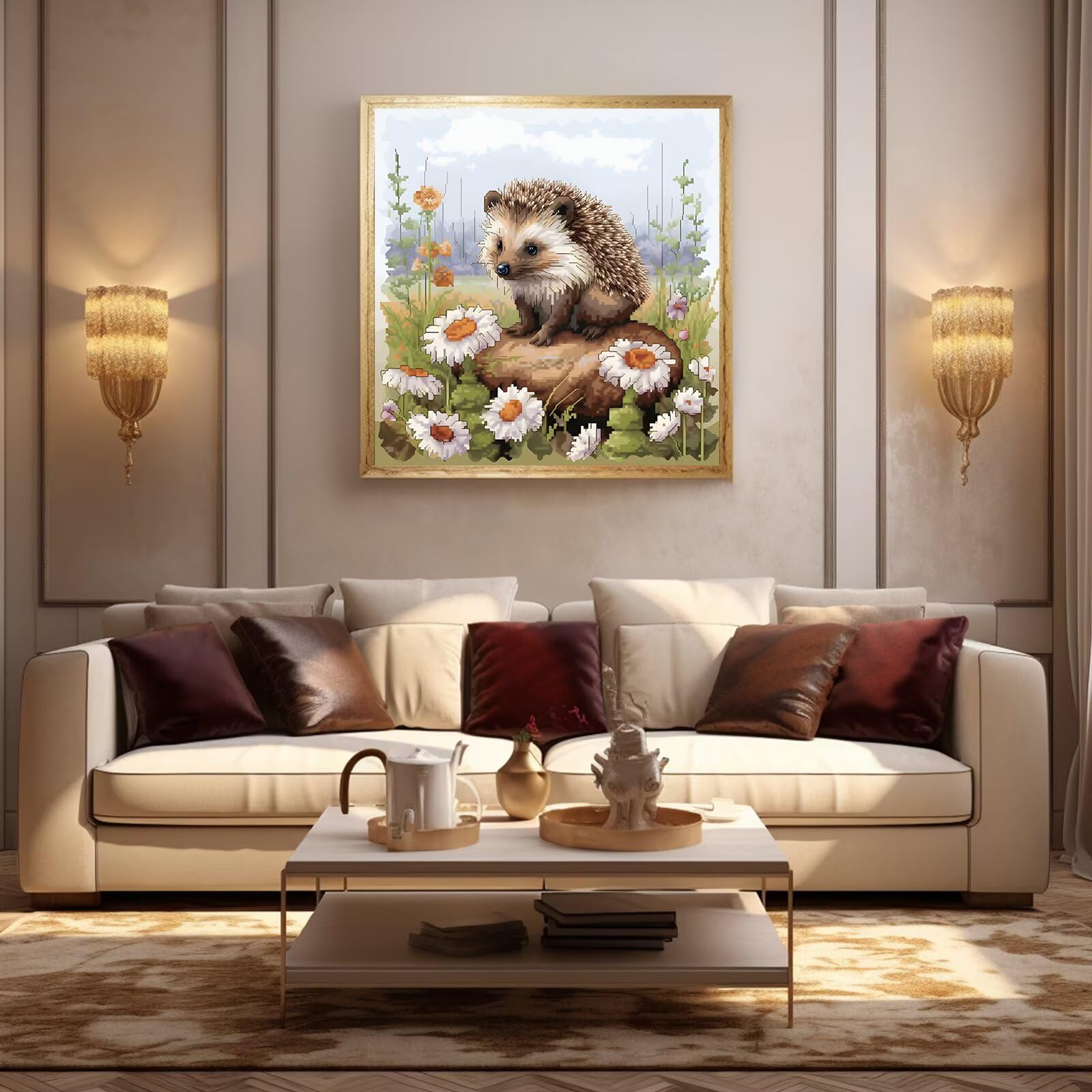 Kruissteek Kits voor Volwassenen Beginners Voorbedrukt, WOWDECOR Kleurrijke Mandala Bloemen 14ct Gestempeld Geavanceerde DIY Borduurpakketten met Patroon