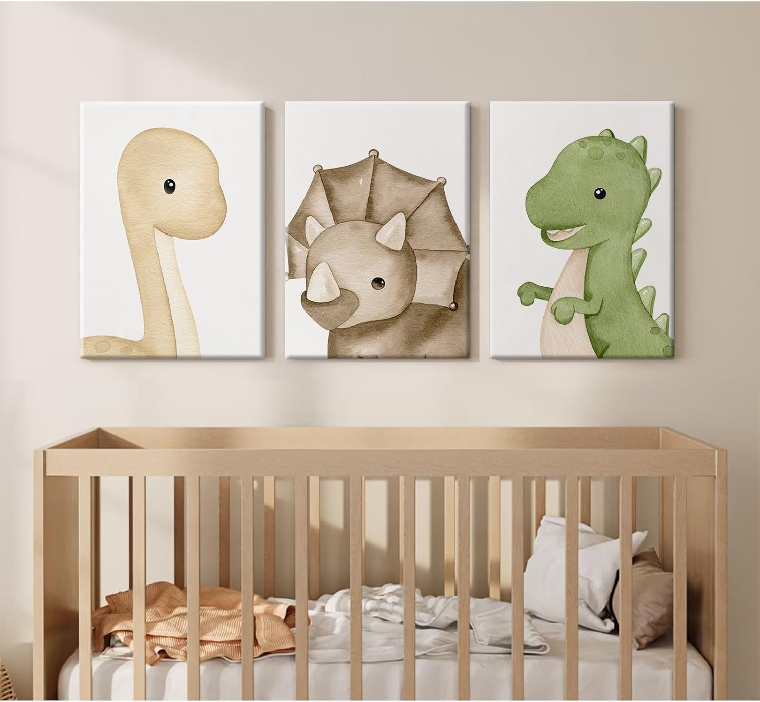 Dinosaur Wall Art Kids Boys Room Canvas Wall Decor Dino Nursery Wall Art Pictures Baby Dinosaur Poster Prints for Boys Bedroom Bathroom 16x24 Inch Framed Set of 3