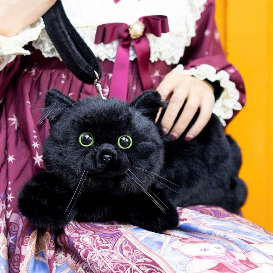 猫ぬいぐるみ 本物そっくり - リアルな猫型リュック、手作り、猫 黒 猫 耳