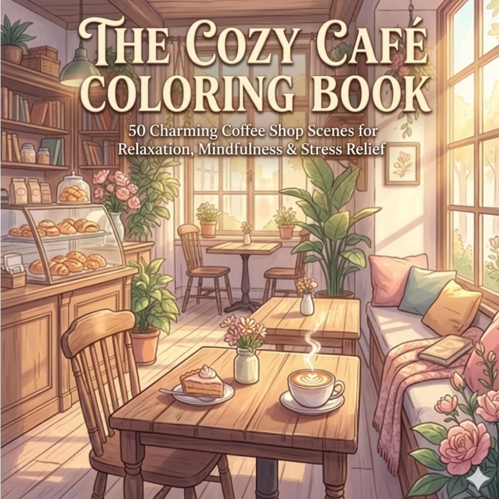 The Cozy Café Coloring Book: 50 Charming Coffee Shop Scenes for Relaxation, Mindfulness & Stress Relief