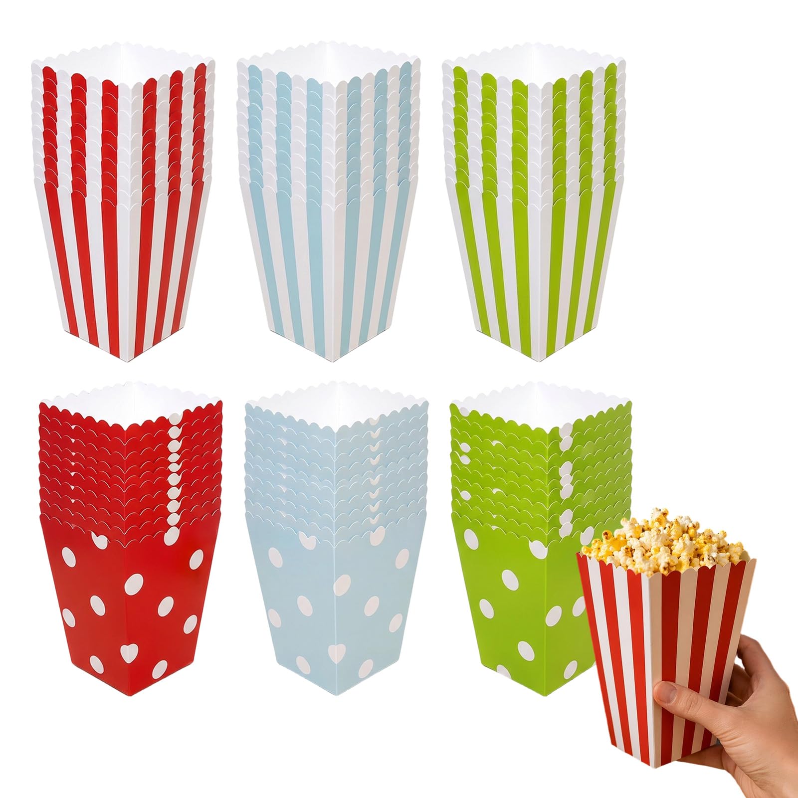 60 Stück Popcorn Tüten, Papiertasche Popcorn-Karton, kleine Box | geeignet für Filmabend, Geburtstag Party, Weihnachtssüßigkeiten