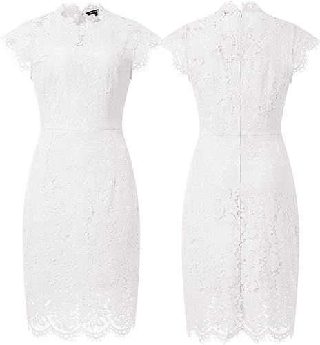 Miniatura 4 de MEROKEETY Vestido de cóctel elegante floral de encaje sin mangas para mujer, cuello redondo, longitud hasta la rodilla para fiesta