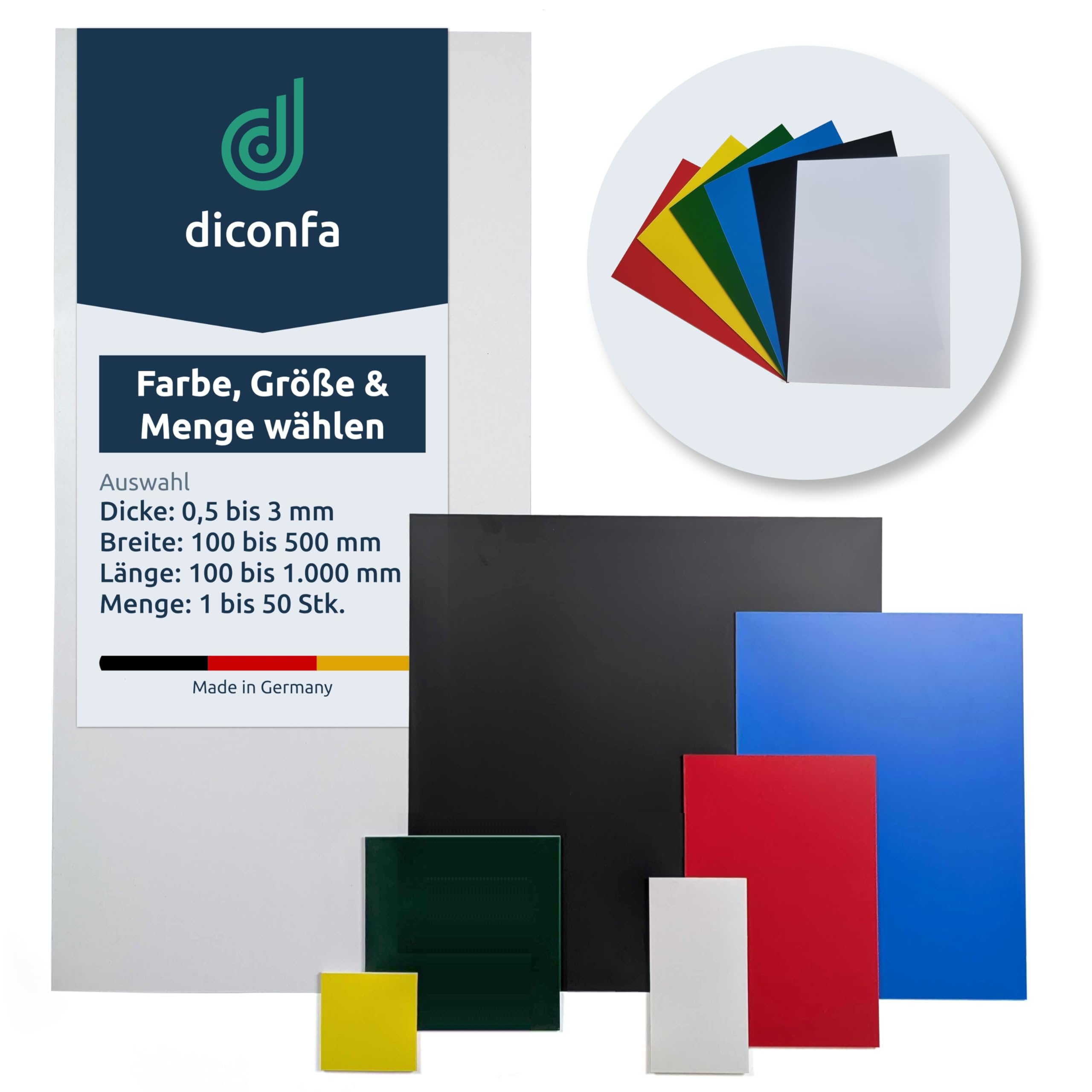 diconfa Kunststoffplatte PS AUSWAHL - weiß, 500x1000x2mm, 2Stück | Polystyrol - DICKE 0,5 bis 3mm - 100x100mm bis 500x1000mm - FARBE+ MENGE WÄHLEN - Basteln Modellbau Heimwerk Schilder