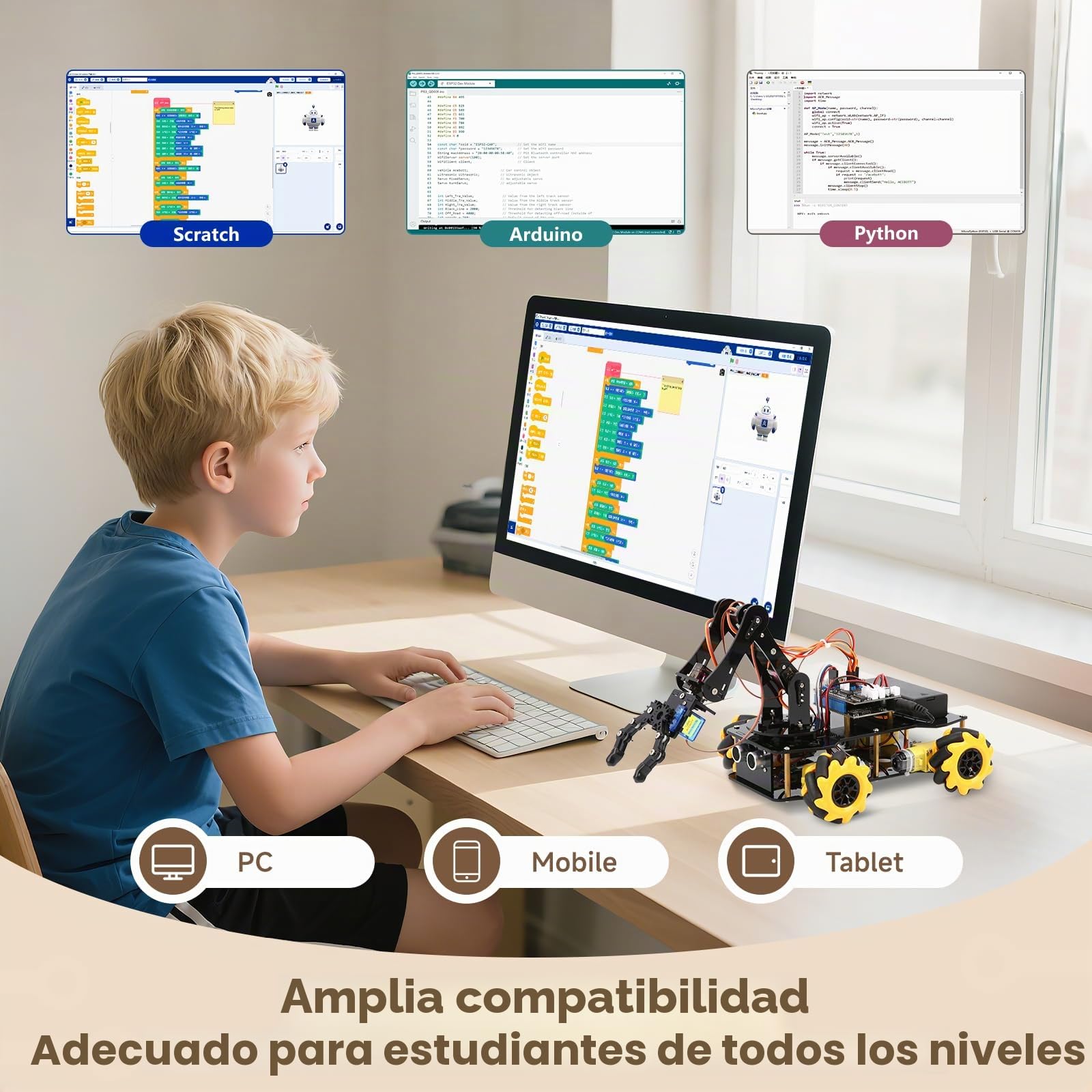 Robótica para niños de 8 a 12 años, kit inteligente de brazo robot ACEBOTT con 5DOF, juguetes STEM para niños de 8 a 12 años, 12 a 16 años, ESP32 Arduino/Python/Blockly Coding, aplicación y control
