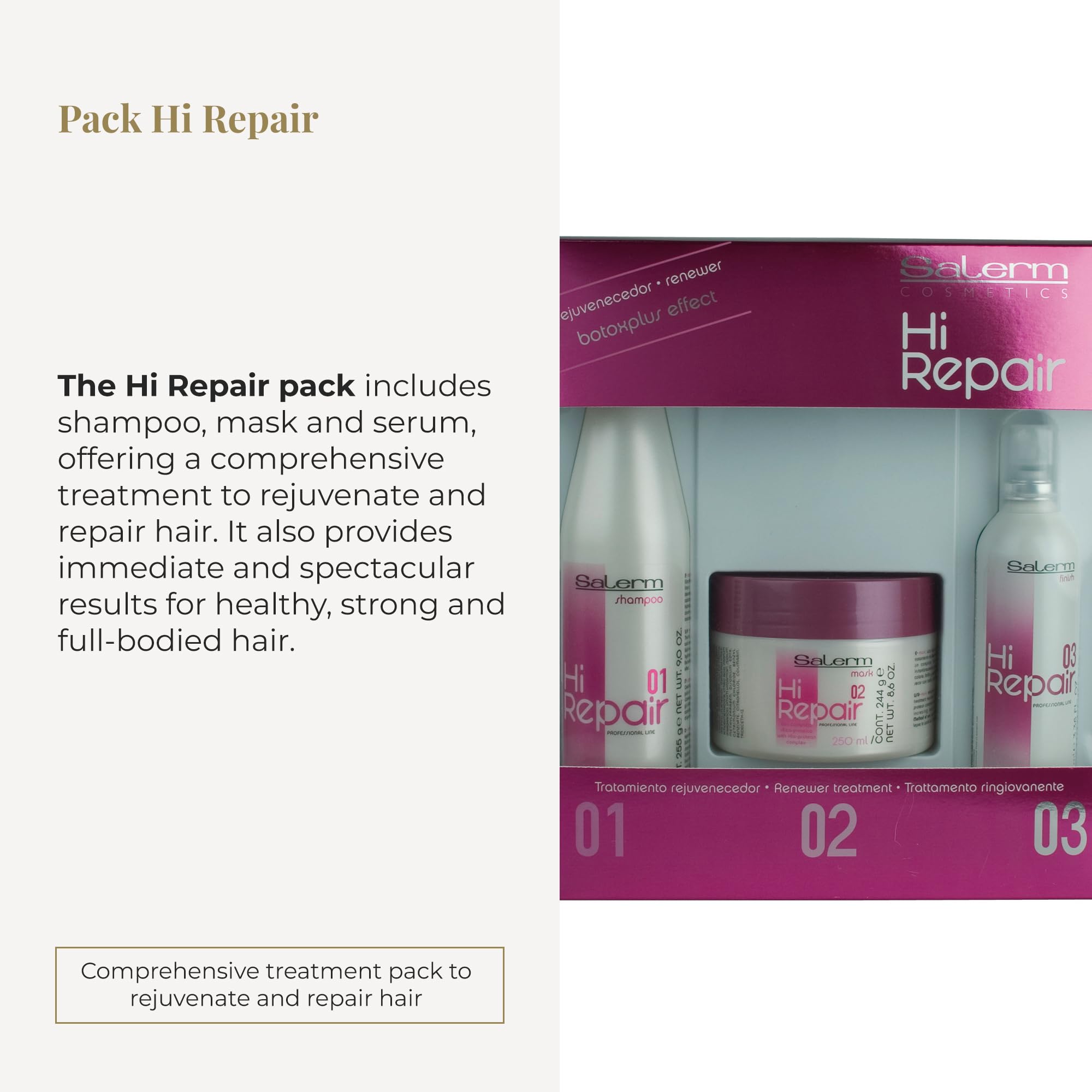 Salerm Cosmetics Hi-Repair Treatment, Pack of 3 x 200 ml, Total: 600 ml, Rejuvenates, Improves Hair Health and Strength - Image 2