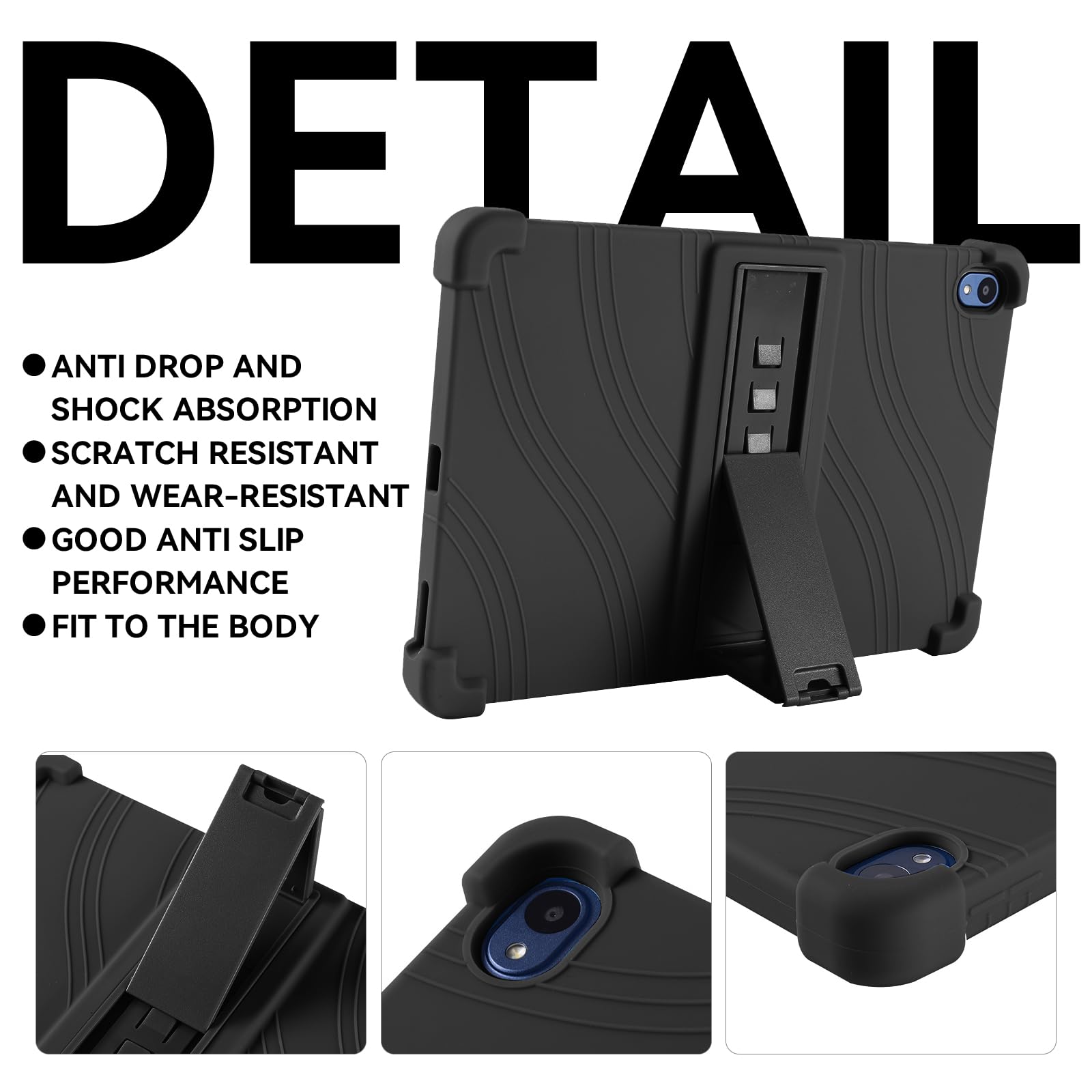 Etui na tablet Walmart ONN 10.1 Gen 4 2024 (model: 100135925), przyjazny dla dzieci miękki silikonowy regulowany stojak pokrowiec na tablet Onn 25.7 cm 2024 model tabletu (czarny)