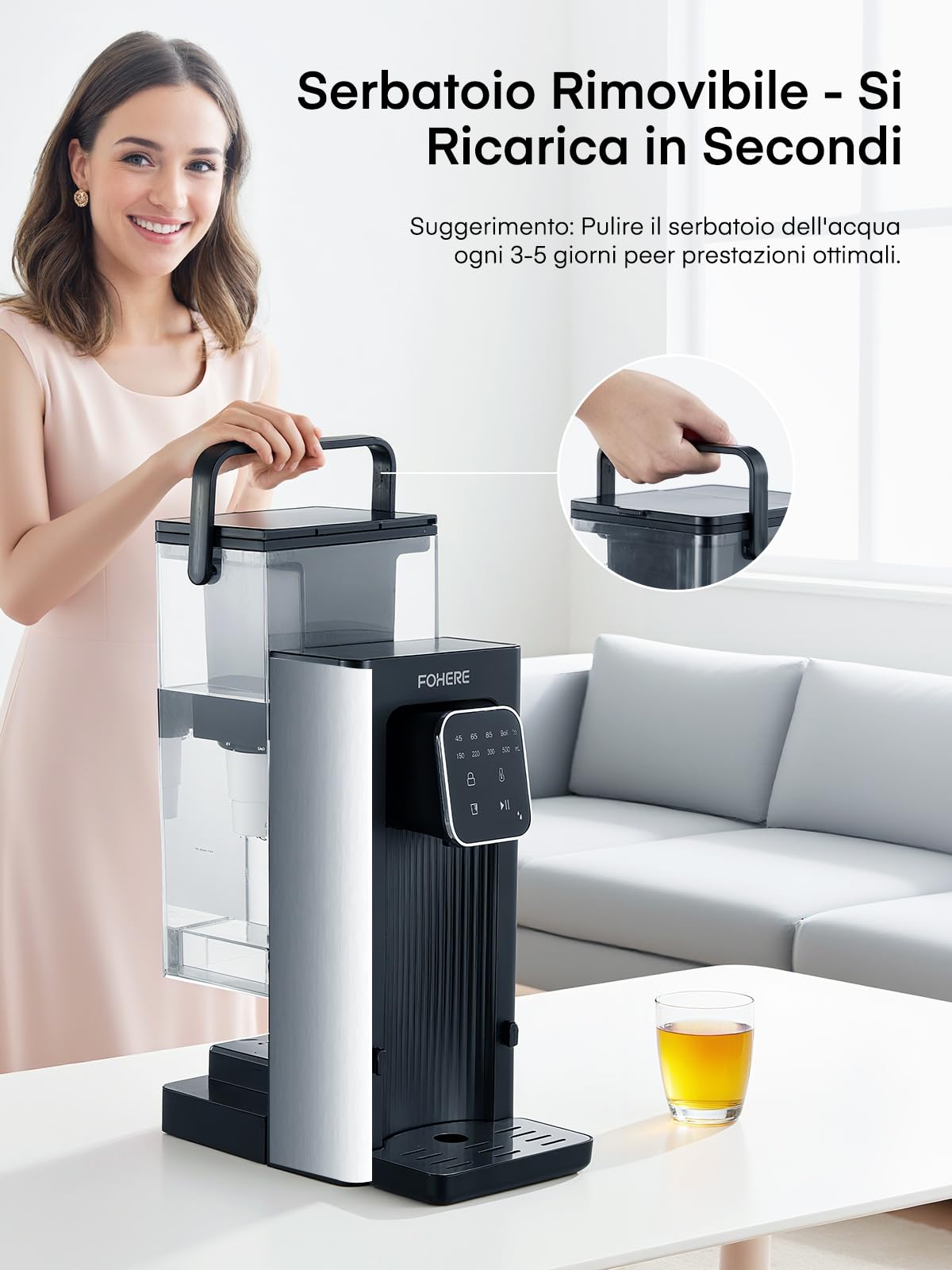 Erogatore di Acqua Calda, 2600 W Acqua Calda in Pochi Secondi, 4 Livelli di Temperatura, 4 Quantità d'acqua, Serbatoio da 2,5 l, Compatto ed Efficiente dal Punto di Vista Energetico
