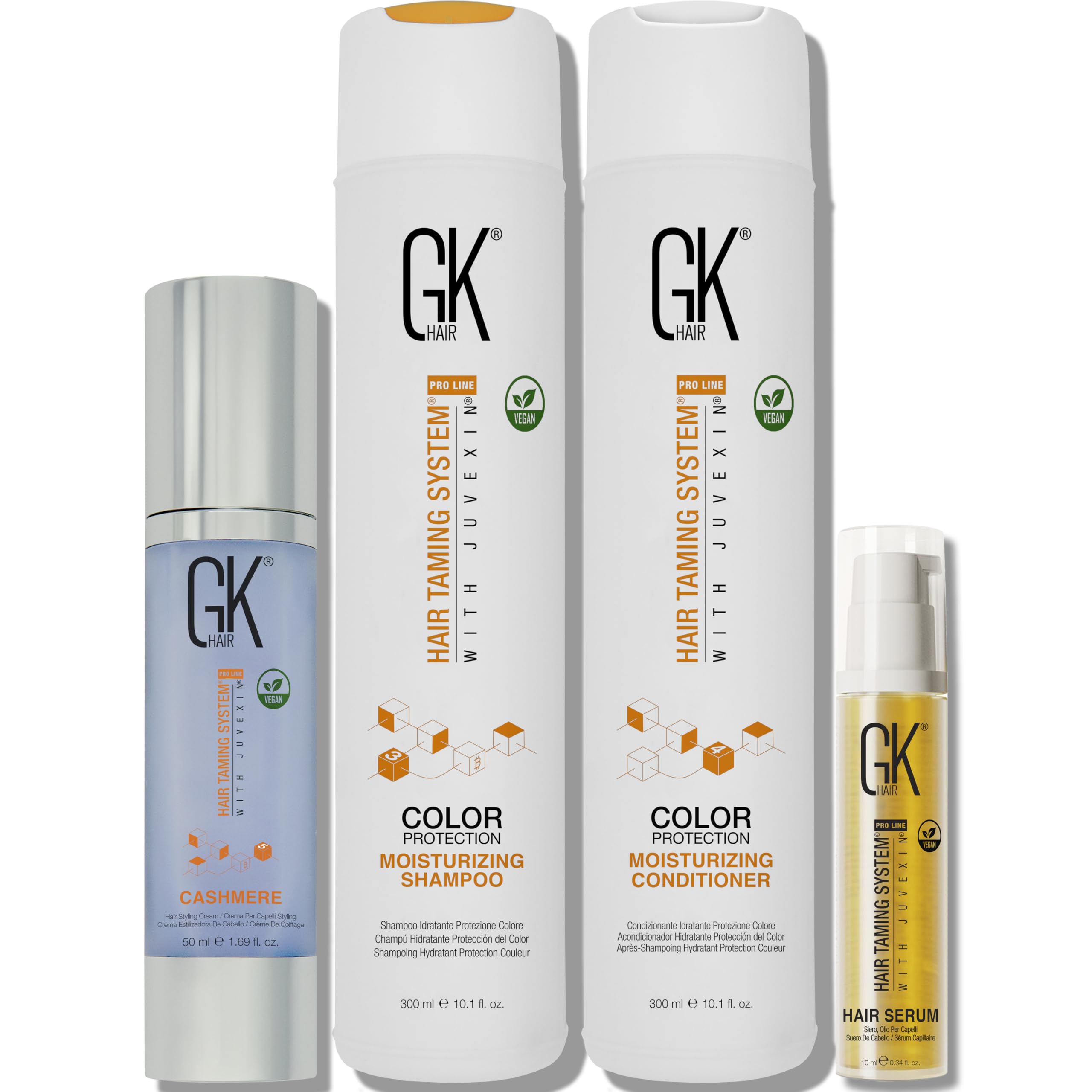 GK HAIR - Kit de champú y acondicionador hidratante con suero y crema sin enjuague, cuidado completo para cabello seco, rizado o teñido - Suavidad, brillo y control de los frisottis