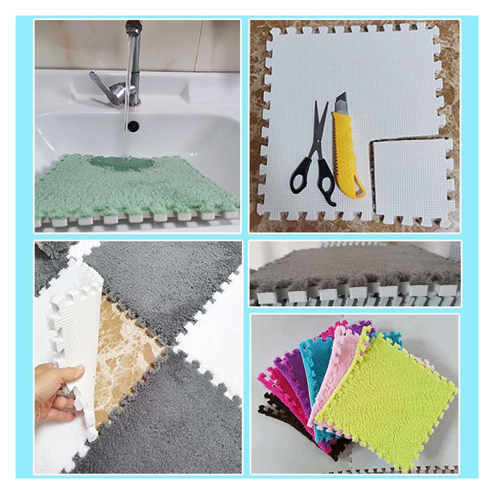 Ineinandergreifende Schaumstoffmatten, 10 Stück ineinandergreifende Schaumstoffmatten, Plüschteppich, ineinandergreifende Bodenfliesen, weiche Spielmatten-Bodenmatte, 12 x 12 Zoll (Größe: 30 x 0,6 cm)