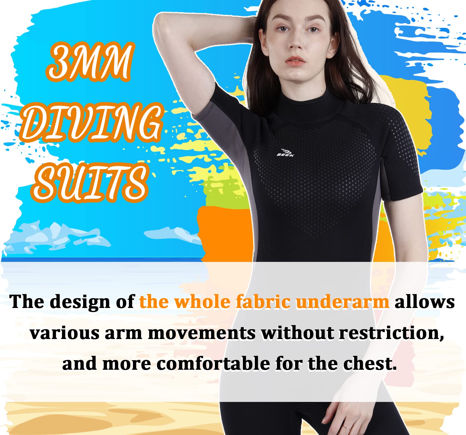 Neoprenanzug Damen und Herren Kurz 3mm | Rückenreißverschluss, Kurzarm, Tauchen, Schnorcheln, Surfen, Kajakfahren, Wassersport