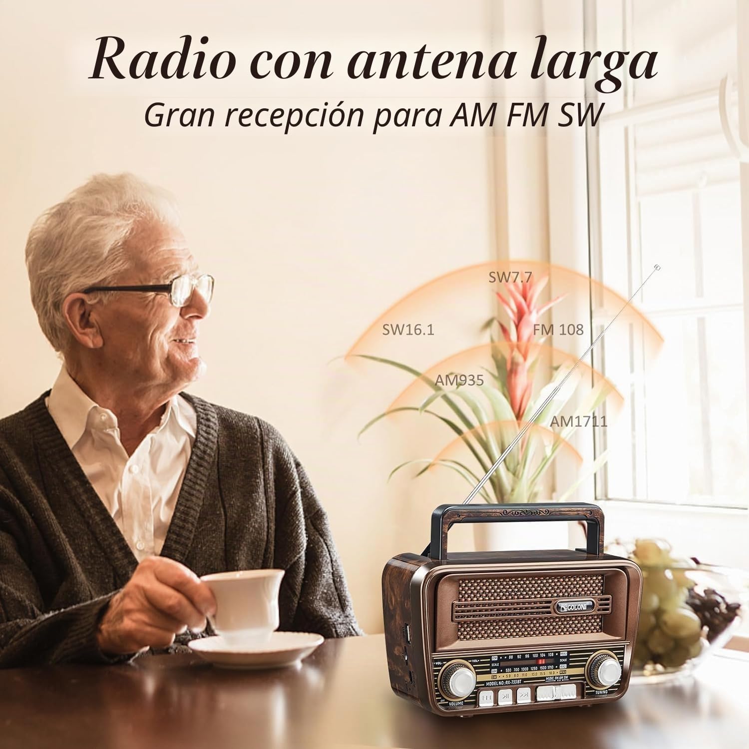 Gelielim Radio retro AM FM, radios portátiles de onda corta con la mejor recepción, altavoz Bluetooth 5.3, radios alimentadas por pilas, compatible con tarjeta TF/USB, idea de regalo para mayores