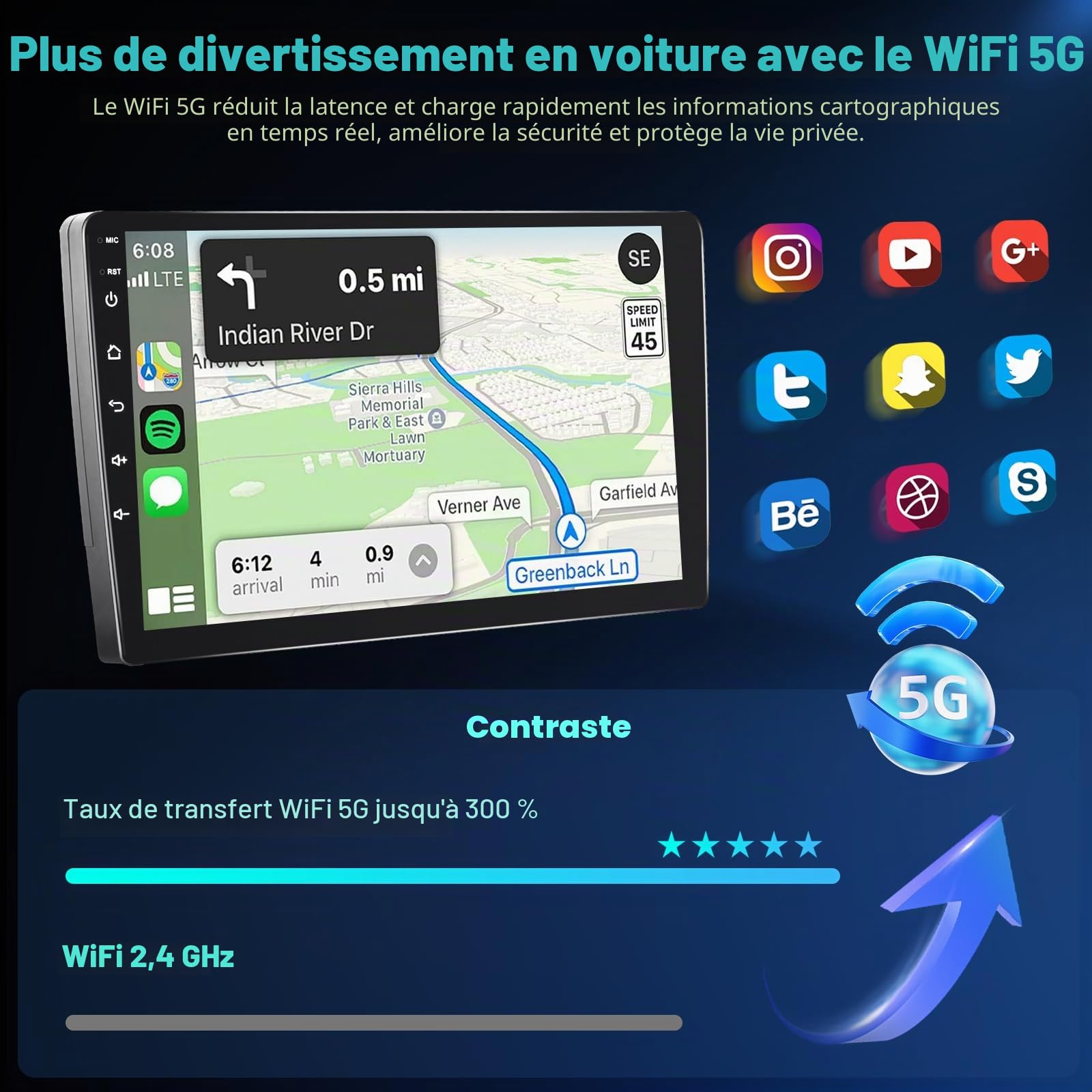 Hikity 4+64G 9" Autoradio Android pour Toyota RAV4 2001-2006