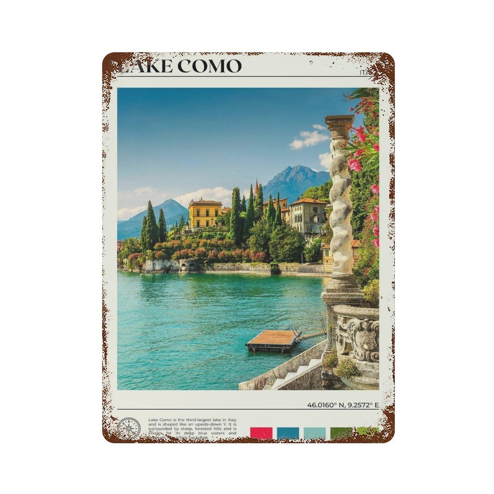 xiaoxiaoshen Real Photo Lake Como Decor Italy Wall Decor Art Metal Tin Poster Modern Home Decor Art Home Bar Shop Decorations Vintage Sign 40x30cm