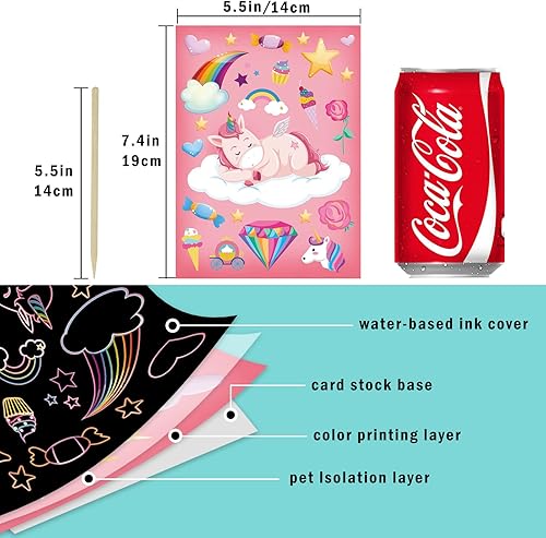 Miniatura 3 de OPUHOHR Juego de 3 juegos de arte mágico de papel para rascar, colorido libro de arte de dibujo mágico con 3 bolígrafos para rascar para cumpleaños,