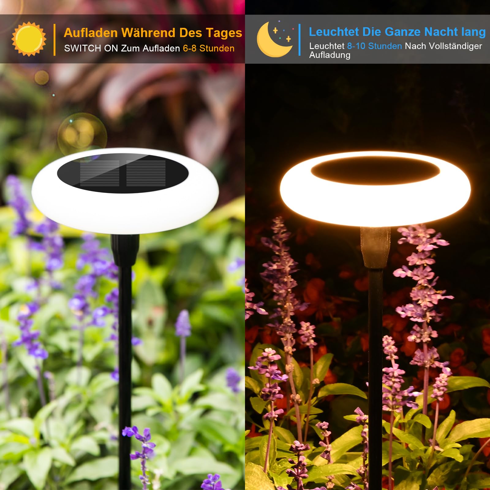 4 Stück Solarlampen für Außen Garten Solar Gartenleuchten Warmweiß Solarleuchten für Außen Super Hell Solar Solarlampen mit 36 Lumen IP65 Wasserdicht für Gartendeko Terrasse Rasen Outdoor
