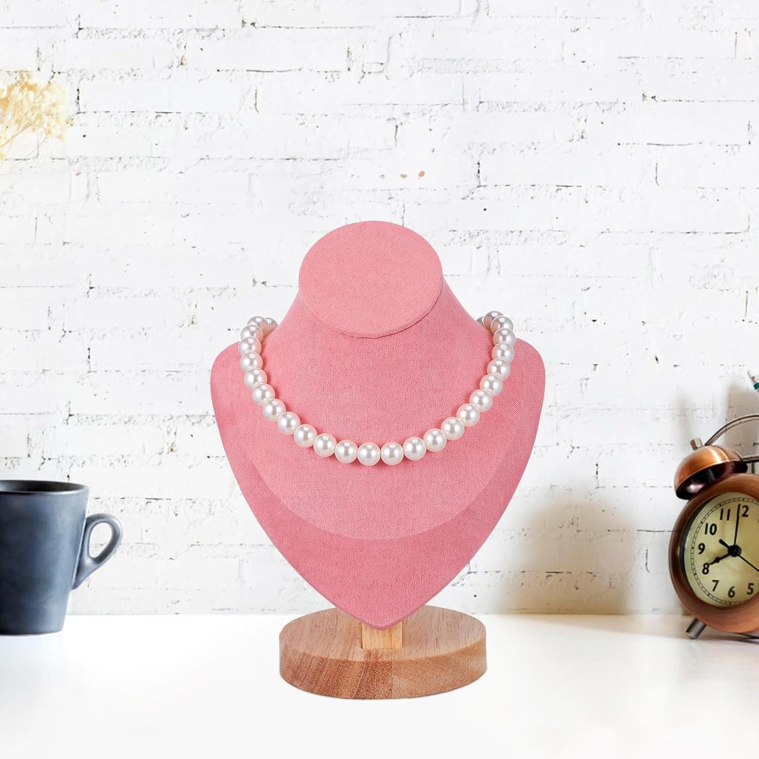 Pink Necklace Pendant Holder Mannequin Bust Jewelry Chain Organizer Stand with Wood Base for Home and Store Display Versatile Multifunctional Jewelry Holder