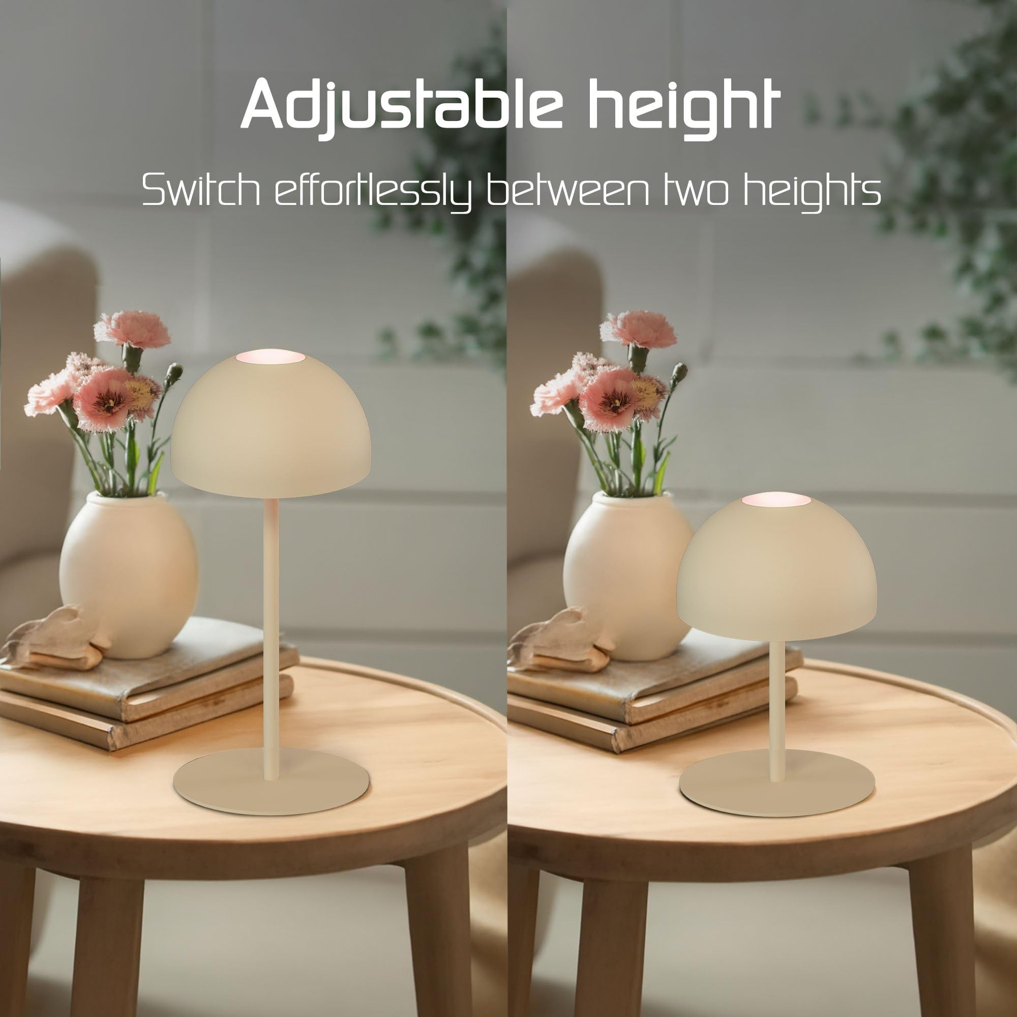 Ledvion - Lampe de Table LED Rechargeable, Beige, Variable 2700K-5000K, 110 Lm, IP54 Résistante aux Éclaboussures, Batterie 2000mAh, Commande Tactile, Réglable, USB-C, Intérieure & Extérieure, Vita