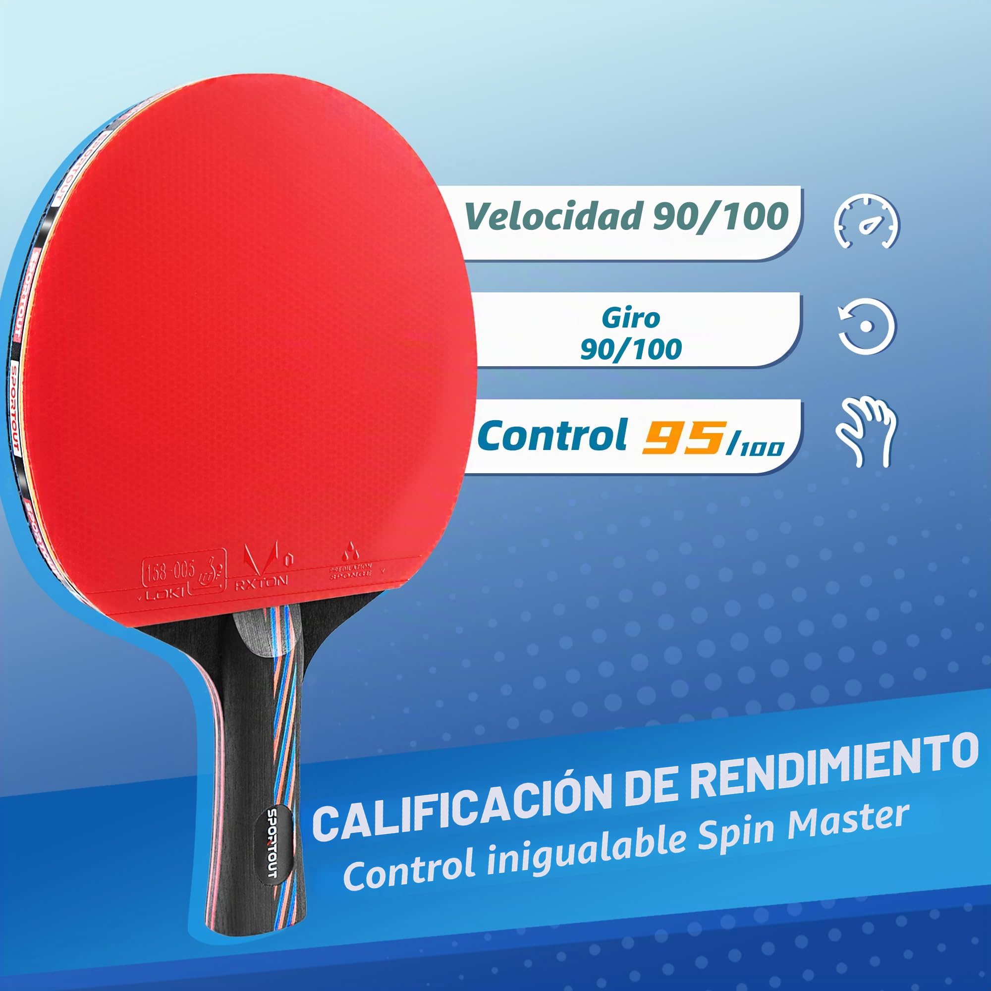 Pala de Ping Pong Profesional Raqueta Ping Pong, 9 Capas de Madera y Hoja de Carbono de 8 Capas