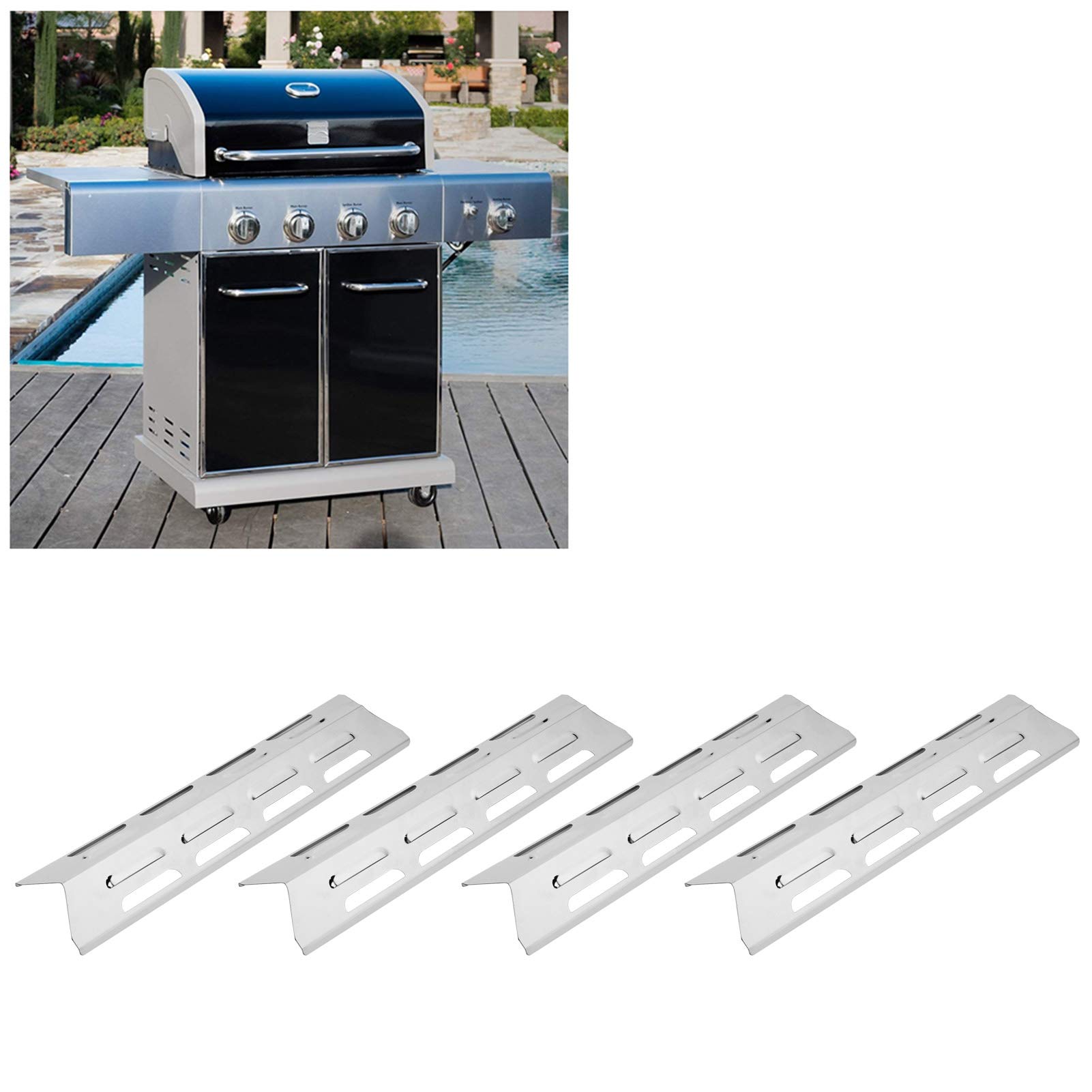 4 Piezas Repuesto Barbacoa de Gas, 40.9 * 10 cm Placa de Calor Barbacoa Gas Difusor de Calor Barbacoa Campingaz de Acero Inoxidable, para Placa Calor Barbacoa Gas, Piezas de Repuesto, Plata