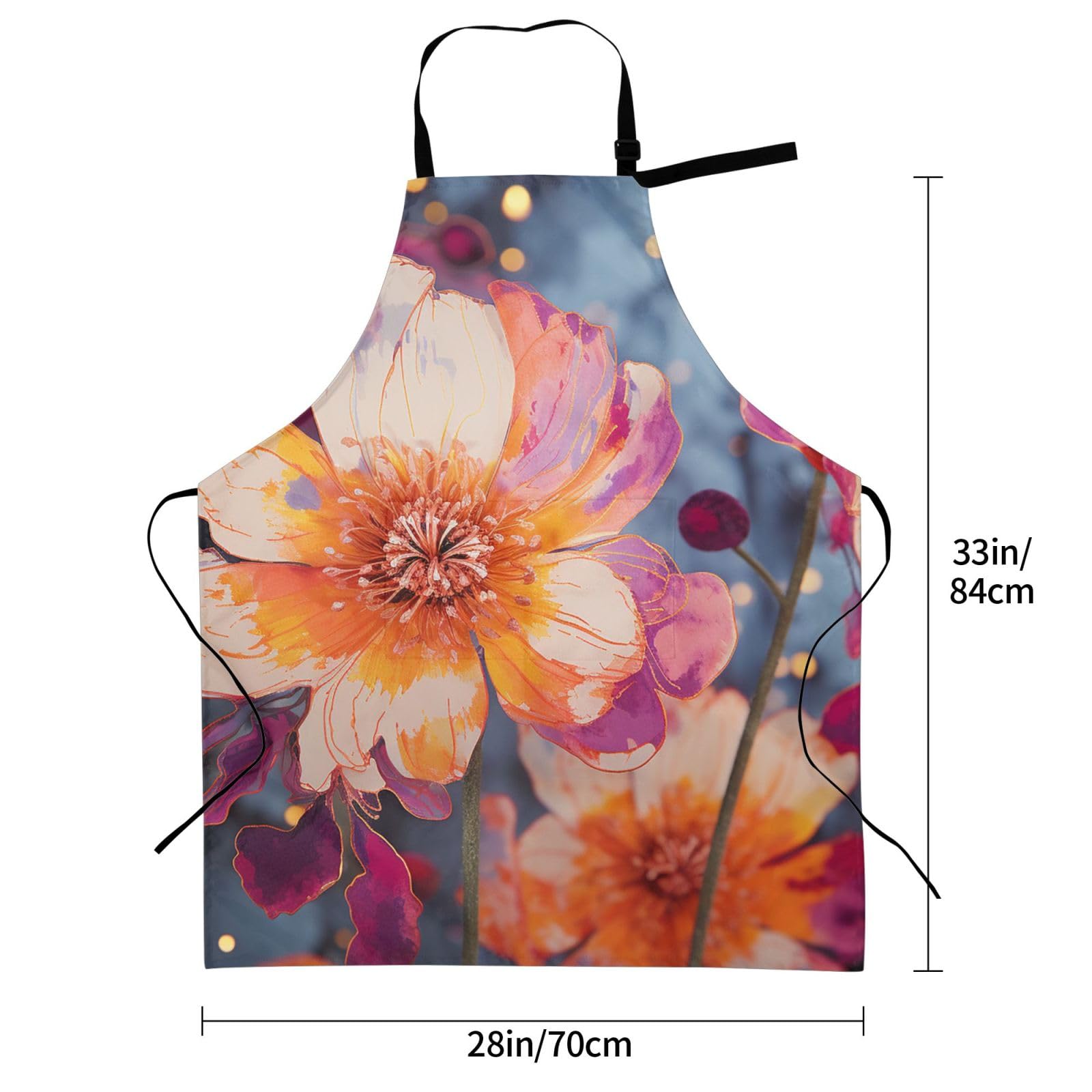 GFLFMXZW Apron for Women Men Waterpoof Aprons Bright Flowers Adjustable Bib Work Aprons for Dishwashing