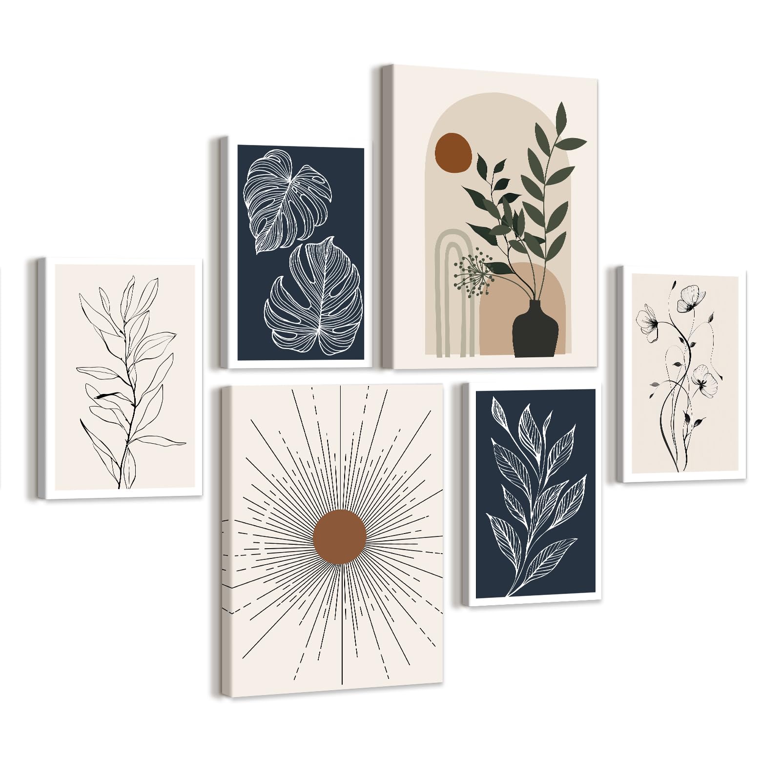 WENGTIAO 6 Piezas Boho Botánico Neutro Cuadros Enmarcados, Minimalista Abstracto Plantas Pintura sobre Lienzo Cuadros Decoracion Salon Modernos Dormitorios Decoracion Hogar Pared