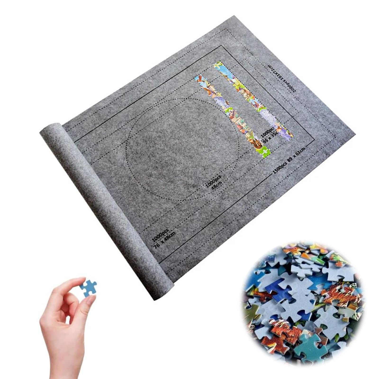 Tapis Puzzle Rouleau Feutre 89x61cm - Rangement Jusqu'à 1500 Pièces Portable Gris