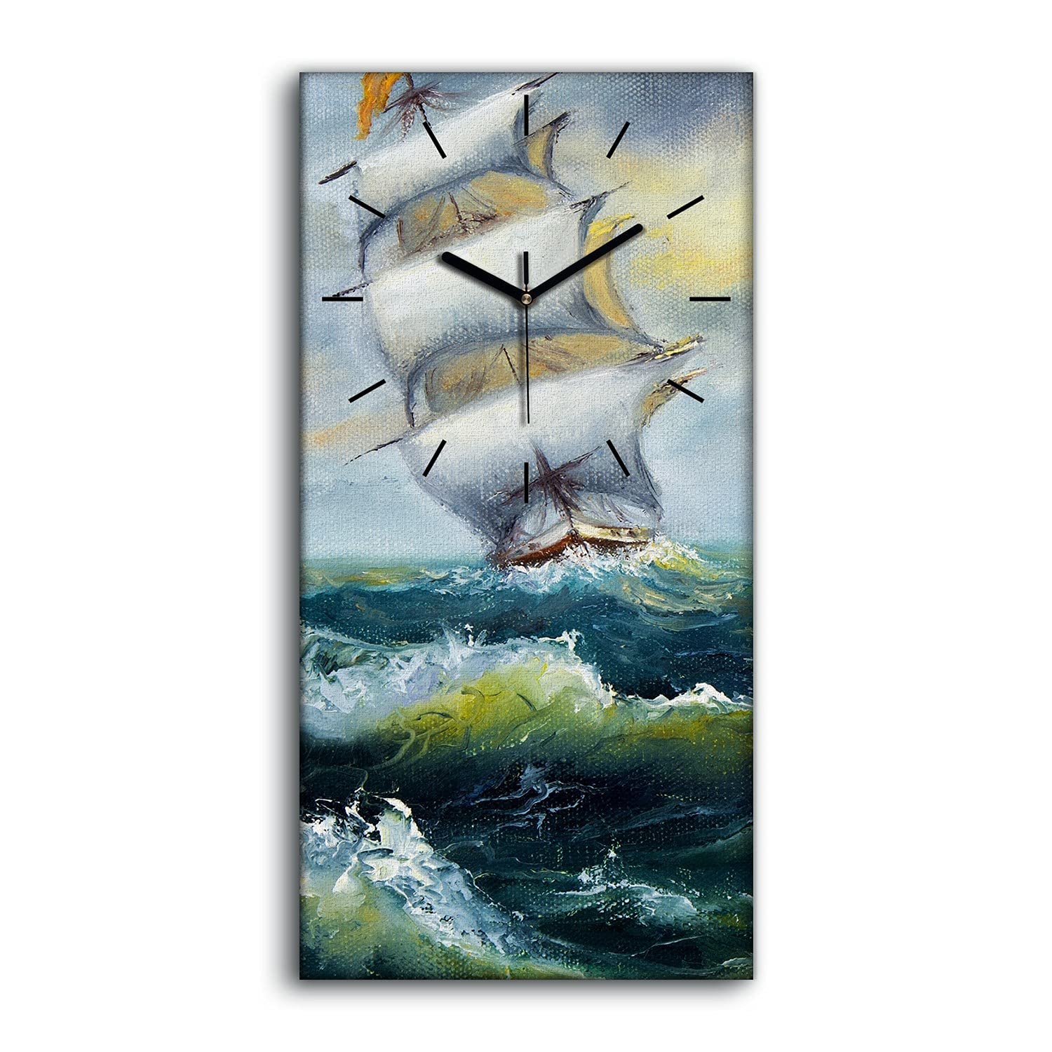 Horloge sur toile 30x60cm de vagues de la mer paysage océan avec aiguilles noires
