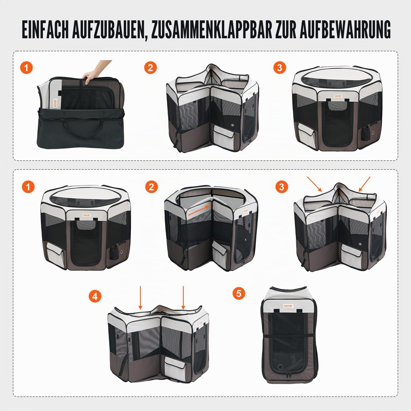 VEVOR Welpenlaufstall Faltbar 914 x 914x 584 mm Welpenauslauf Tierlaufstall 13 x 5 cm Klappschüssel Hundelaufstall 600D Oxford-Gewebe Hundelaufstall Freilaufgehege für kleine & mittelgroße Haustiere