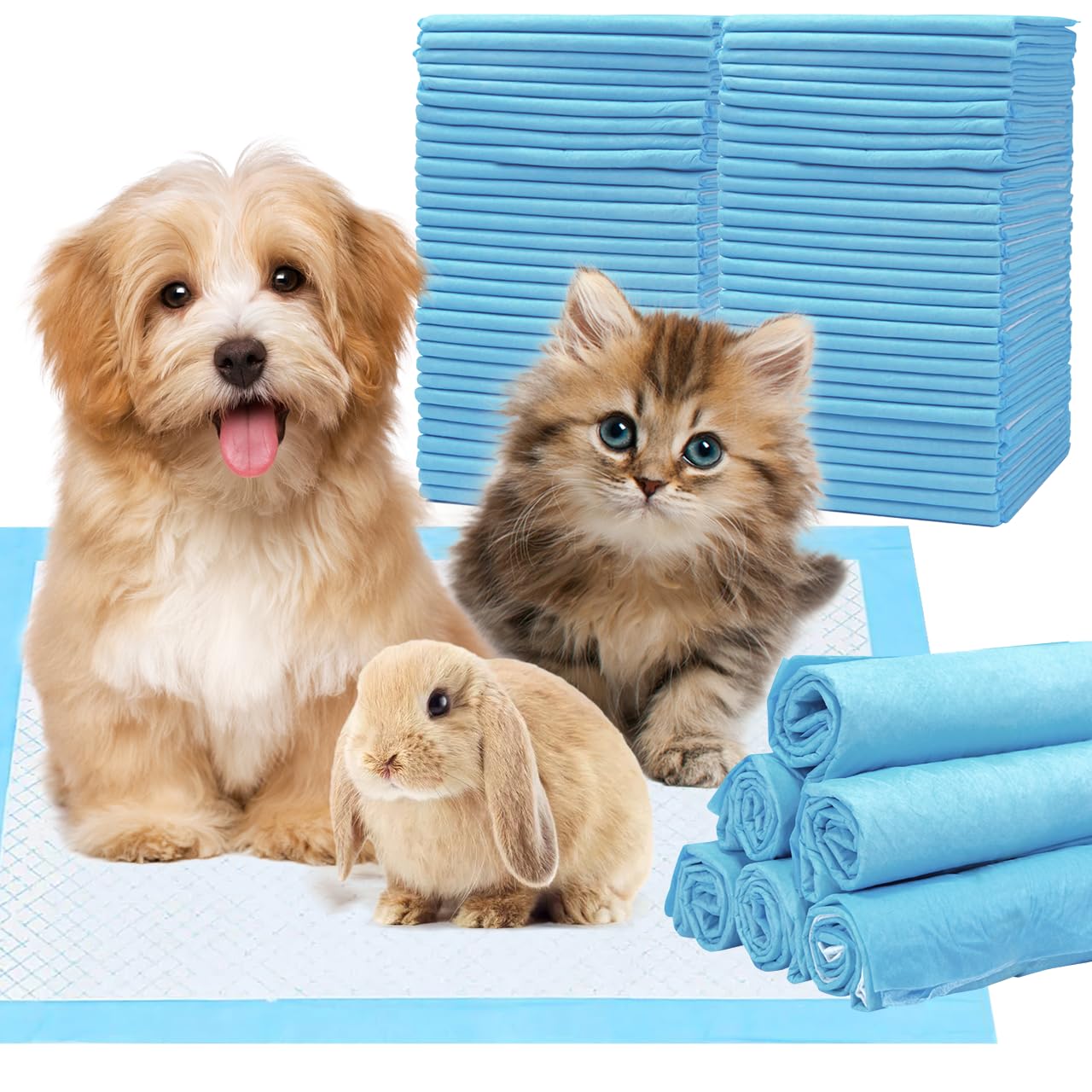 PETRIBE 100 Count Disposable Dog Pads Pet Training Pads - 17x 24 inch 6 Layers Pee Pad 100 Count , Leakproof, Absorbent Underpads, Pet Potty Training & Odor Control Pads for Rabbits, Cats, Puppies